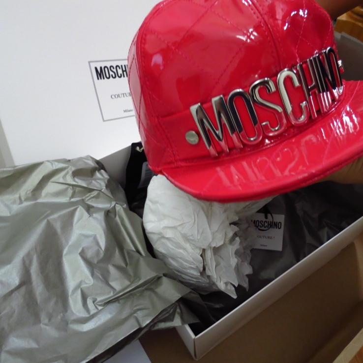 moschino silver red quilted snapback